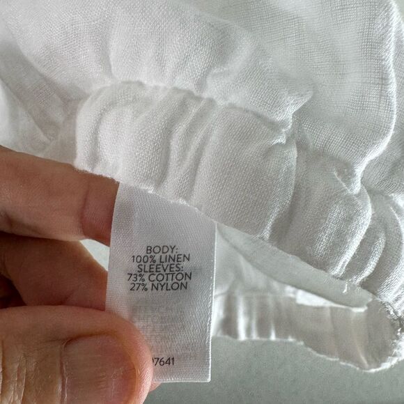J. Jill White Linen Button Front Lace Sleeves Drawstring Waist Blouse Size M - Picture 7 of 11